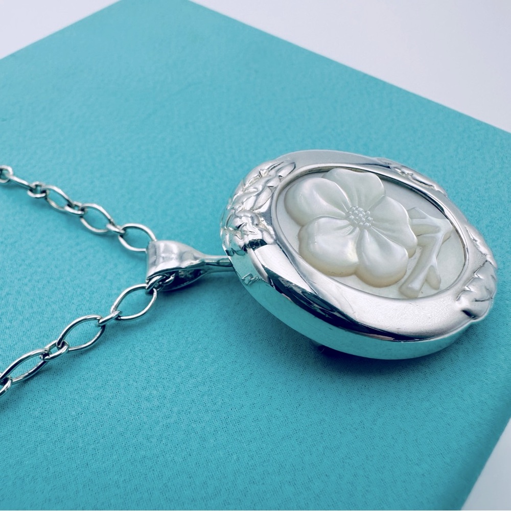 RARE Tiffany & Co. Mother of Pearl Cameo Necklace & Brooch Rose Sterling Silver - Picture 5 of 14